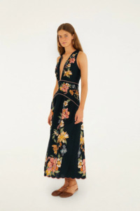 Farm Rio Maira Floral Dark Blue Midi Dress
