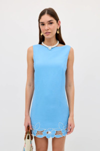 Rixo Bingley Dress - Daisy Cutwork Embroidery Blue