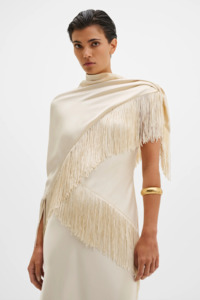 Malina Nalia Fringe Satin Scarf - Pearl
