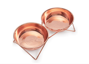 Woof Woof Double Dog Bowl - Copper Base/Copper Bowls