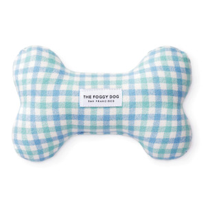 Cornflower Gingham Squeaky Bone Dog Toy