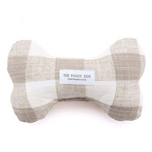 Warm Stone Gingham Squeaky Bone Dog Toy