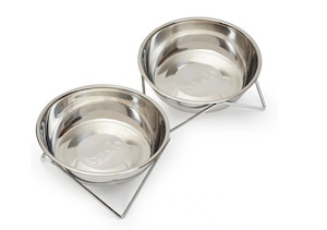 Woof Woof Double Dog Bowl - Chrome/Chrome