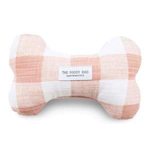 Play: Blush Pink Gingham Squeaky Bone Dog Toy