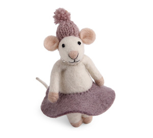 Gifts: White Mouse with Purple Dress Felted Decoration