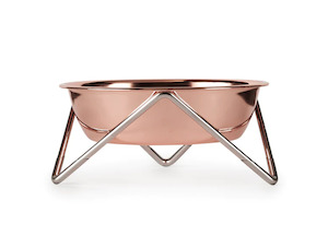 Eat Cat: Luxe Meow Cat (or Mini Woof) Bowl - Chrome Base/Copper Bowl
