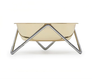 Bowls Dog: Luxe Meow Cat (or Mini Woof) Bowl - Chrome Base/Gold Bowl