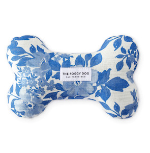 Blue Roses Squeaky Bone Dog Toy