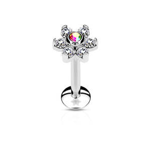 Basic Initial Jewellery: 6-Gem Flower Surgical Steel Labret