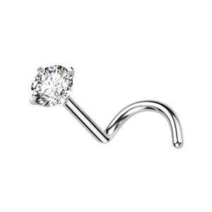 Basic Initial Jewellery: Titanium Prong CZ Nose Stud - Screw