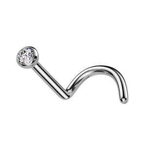 Basic Initial Jewellery: Titanium Bezel CZ Nose Stud - Screw