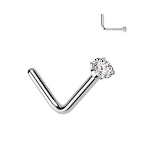 Titanium Prong CZ Nose Stud - L Bend