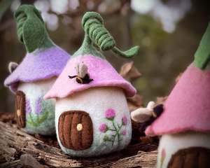Pink Bellflower Bungalow - Felt Fairy House