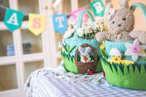 Wool Felt Easter Basket and Finger Puppet Trio