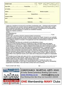 Membership Form - Christchurch Martial Arts