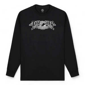Long Sleeve T Shirt: Thrasher X Antihero Mag Banner L/S Tee - Black
