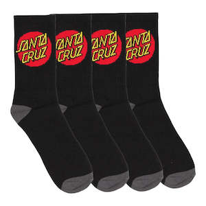Socks: Santa Cruz Classic Dot Crew Sock 4pack - Black