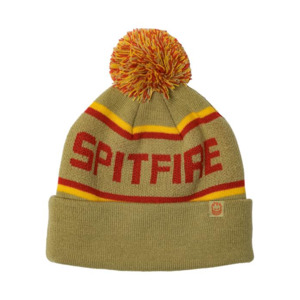 Beanies Scarves: Spitfire Classic 87 Fill Pom Beanie Tan/Gold/Red