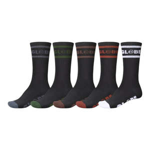 Socks: Globe Tilt Crew Sock 5 Pack - Black/Assorted