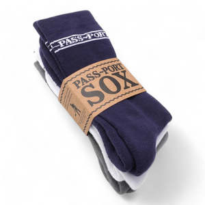 Socks: Passport Hi Sox - 3pack - Navy/White/Grey