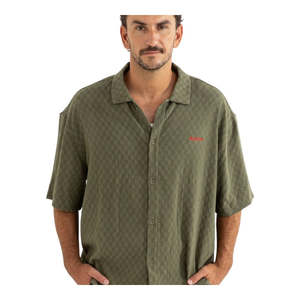 Clothing: Rhythm Wash Check Relaxed Shirt - Green