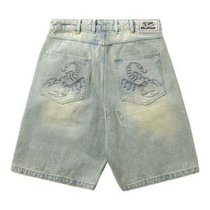 Clothing: Butter Scorpion Stich Denim Shorts - Tinted Light Blue