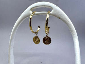 9ct Yellow Gold Hoop Earrings with St Christopher Drop | Preloved