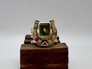 Rings: Horseshoe Ring with Peridot and Diamonds