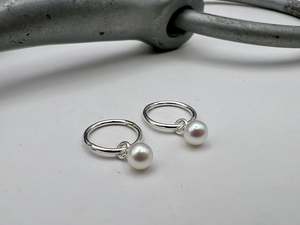 Earrings: Small Hoop Earrings | White Pearl Drop