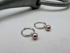 Earrings: Small Hoop Earrings | Pink Pearl Drop
