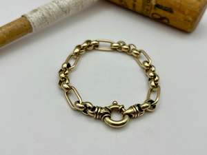 9ct Yellow Gold Oval and Belcher Link Bracelet | Preloved