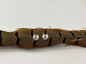 Horseshoe Stud Earrings with Garnets