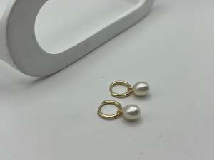 9ct Yellow Gold Hoop Earrings | White Pearl Drop