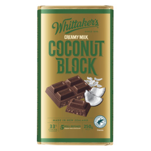 Whittaker's Coconut Block 33% Cocoa Milk Chocolate Block 250g
