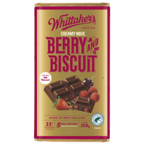 Whittaker's Berry And Biscuit 33% Cocoa Milk Chocolate Block 250g