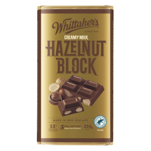 Pharmacy: Whittaker's Hazelnut Block 33% Cocoa Milk Chocolate Block 250g