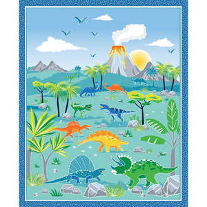 Children Babies Quilt Panels: Glow-O-Saurus Dinosaurs By Benartex