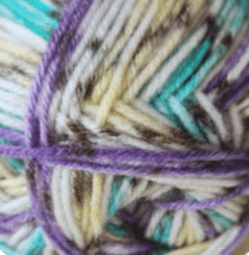 8ply Yarn: Dotty 8ply 100g - Shade 74 Yellow/Purple/Teal