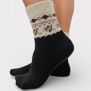 Minx: MINX APRES MID SOCK BLACK OATMEAL PATTERN