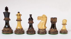 Burnt Boxwood Chessmen. 101mm King