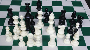 Products: Extra Weighted Plastic Chess Set, Vinyl Mat 55mm Squares and Bag