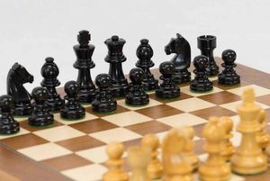 Chess: Black Classic Chess Set with Teak Board. 76mm King