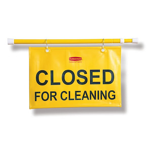 Rubbermaid Commercial: Rubbermaid 'Closed for Cleaning' Hanging Doorway Safety Sign, Yellow