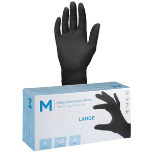 Disposable Clothing: Matthews Black Nitrile Gloves, Powder Free, 240mm Cuff, 4.0grm