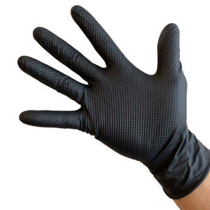 Disposable Clothing: Hytec Black Nitrile Textured HD Gloves, Powder Free, 100/pack