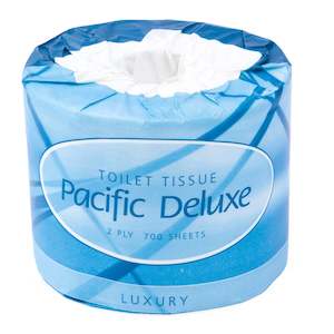 Rolled Toilet Tissue: Pacific Hygiene Deluxe 2 Ply Toilet Roll - 700 sheets/roll, 48 rolls/case