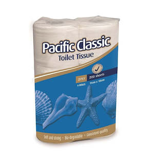Pacific Hygiene Classic 2 Ply Toilet Roll - 200 sheets/roll, 6 rolls/pack x 8 packs/case