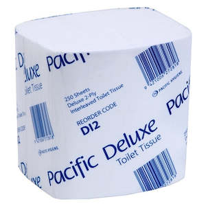 Pacific Hygiene Deluxe 2 Ply Interleaved Toilet Tissue - 250 sheets/pack, 36 packs/case