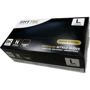Disposable Clothing: Hytec Black Nitrile Gloves, Powder Free, 100/pack