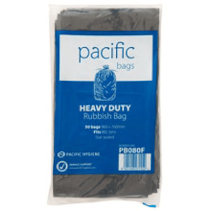 Rubbish Bags: Pacific Garbage Bag Black, 60L - 50 bags/pack